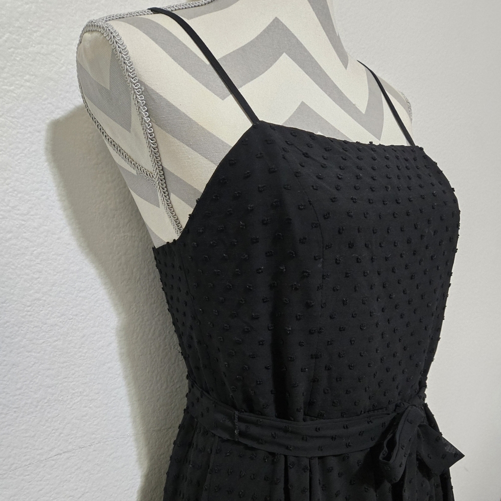 AQUA Black Midi Dress Swiss Dot Lace Inset Handkerchief Hem Tie Waist Small - Picture 6 of 15